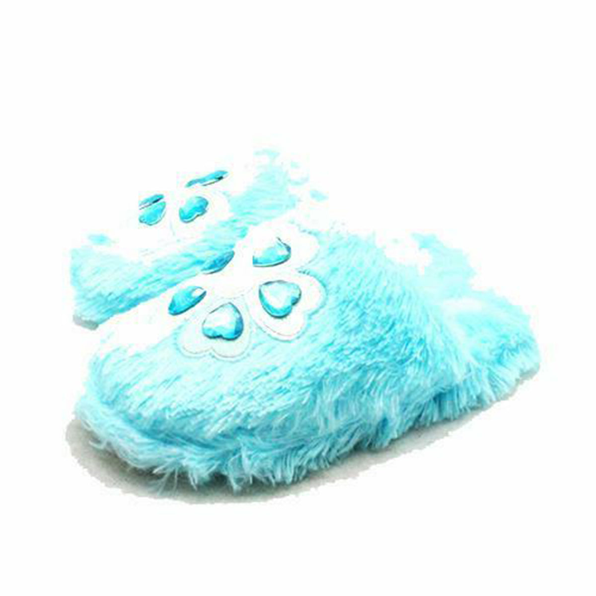 Fluffy mules open back slippers with flower gem detail