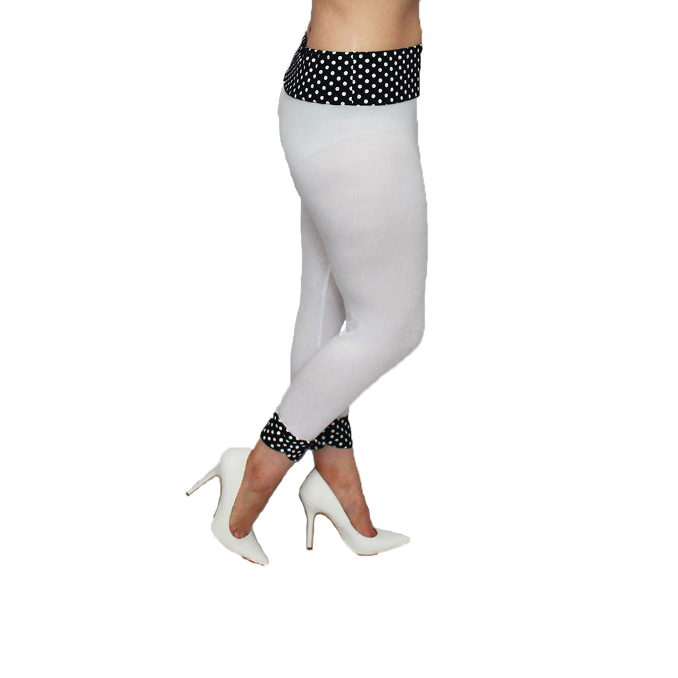 ROCKTHOSECURVES 3/4 CAPRI LEGGINGS WITH FEATURE PANELSWhite / Black spots / UK 12-14