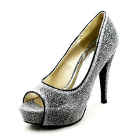 Sparkly peep toe platform high heel party court shoes