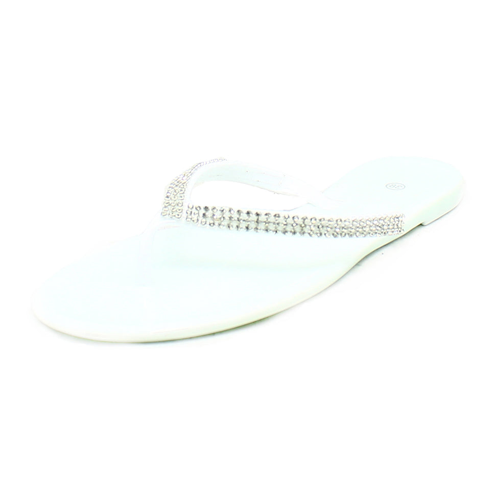 Jelly Sandals / Flip Flops with sparkly Bow or strapWhite Sparkly / UK 3