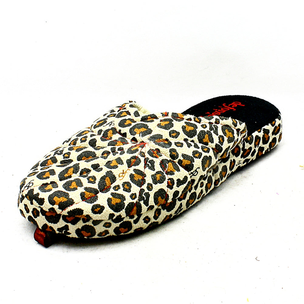 Open back slippers with leopard print detail