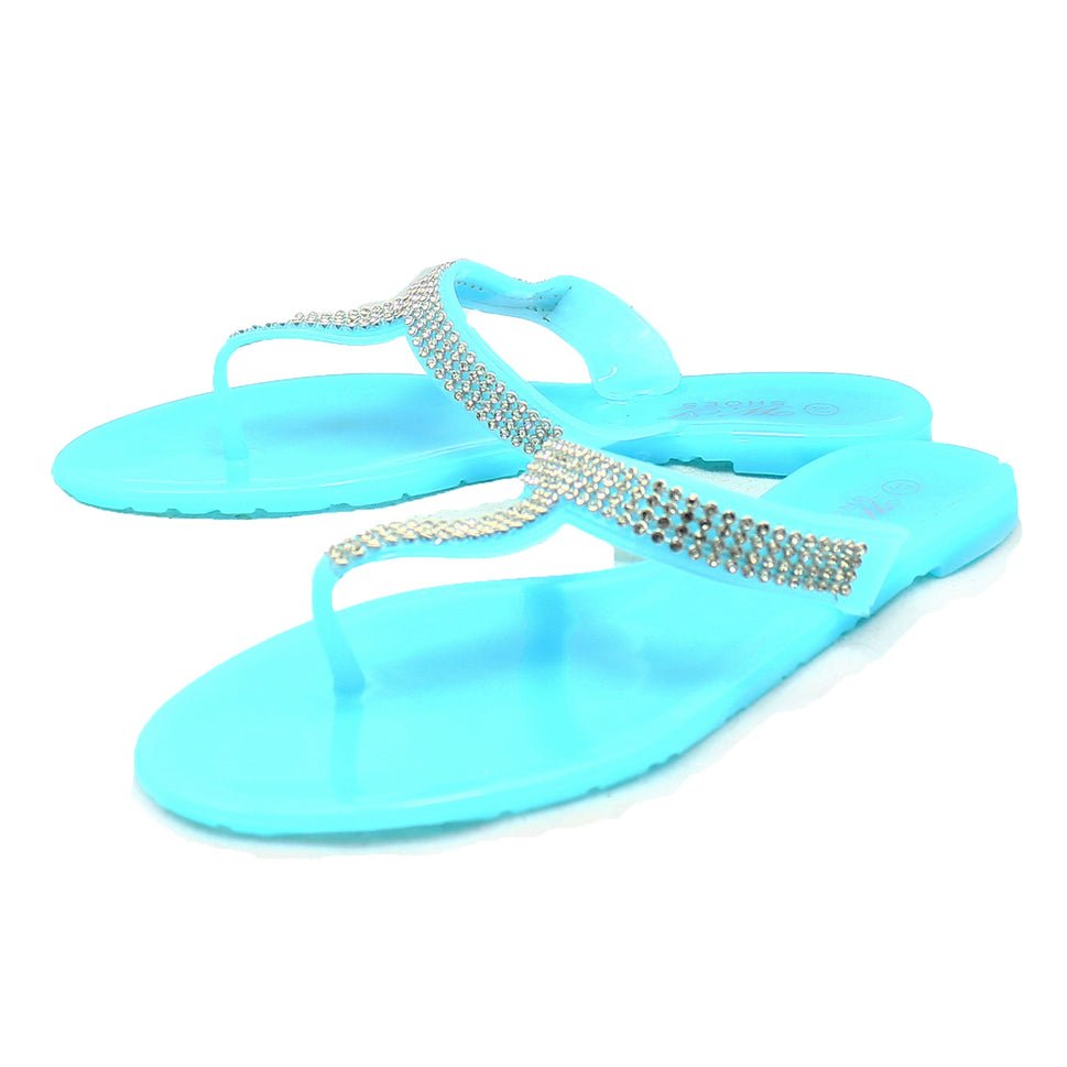 Jelly Sandals / Flip Flops with sparkly T-BarBlue / UK 4