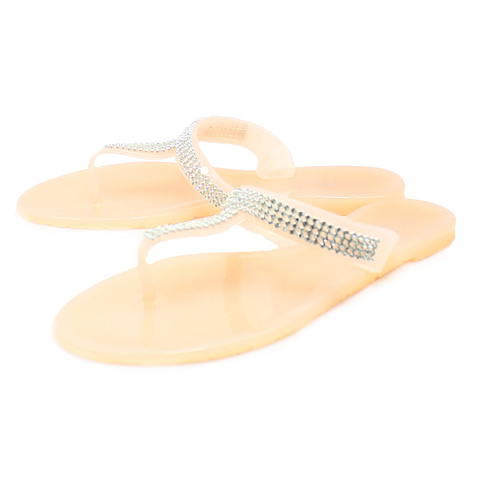 Jelly Sandals / Flip Flops with sparkly T-BarNude Pink / UK 3