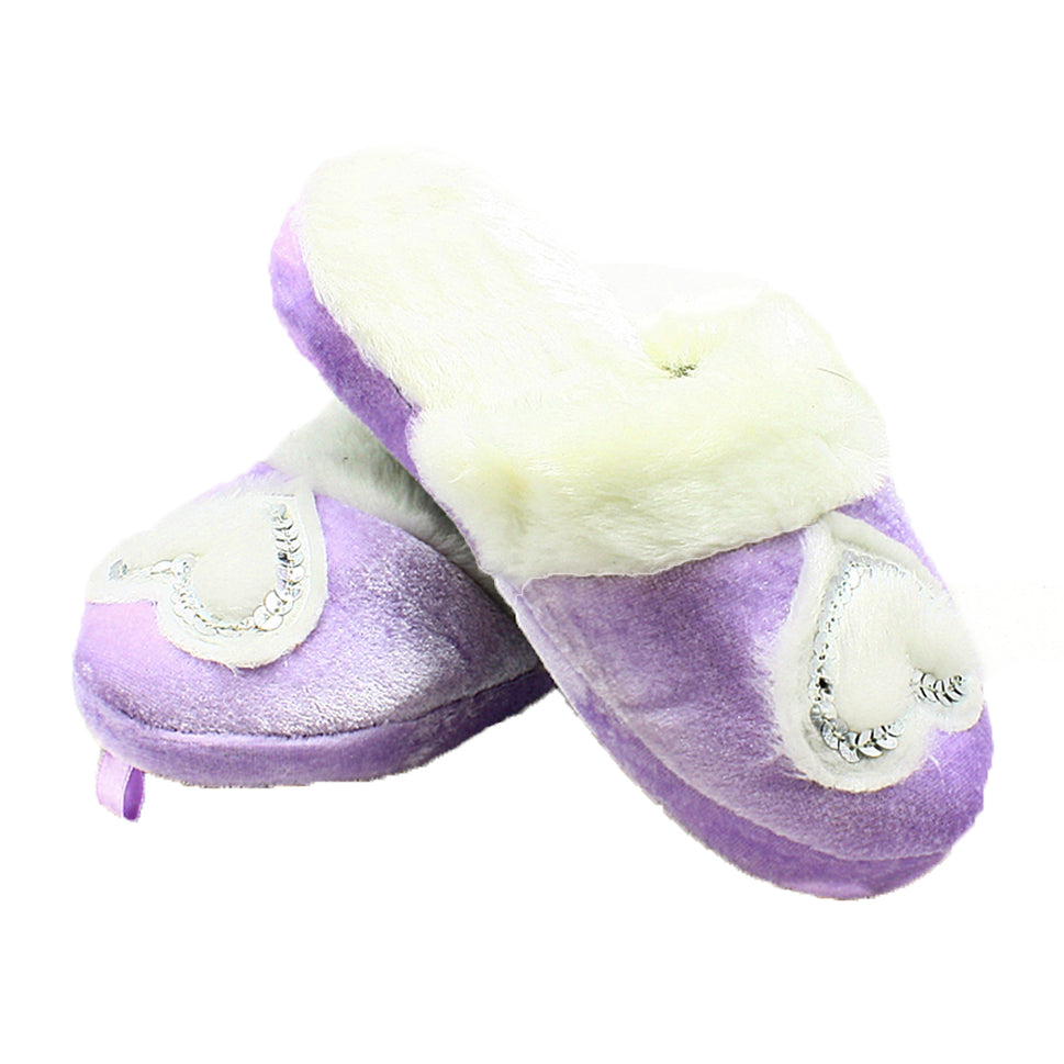 Fluffy open back slippers with cream cuff and heart to frontUK 9-10 childrens / Lilac