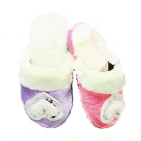 Fluffy open back slippers with cream cuff and heart to front