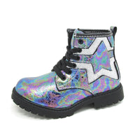 Girls sparkly flat ankle boots with star