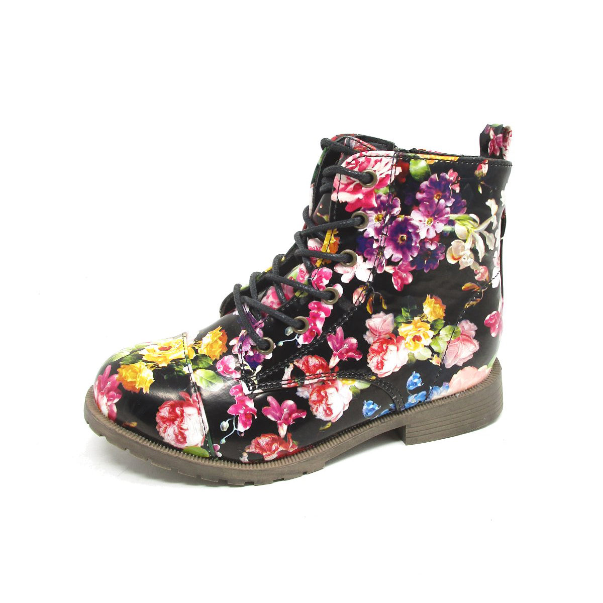 Girls Floral Flat Ankle Boots