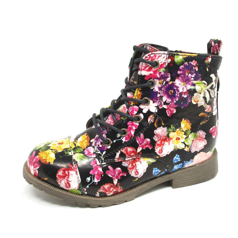 Girls Floral Flat Ankle BootsFloral / UK 4 OLDER GIRLS