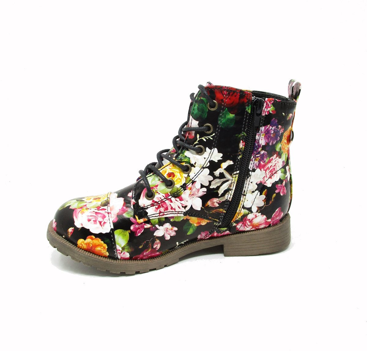 Girls Floral Flat Ankle Boots