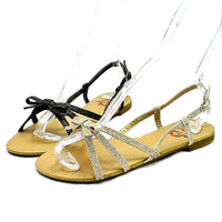 Glitter strappy flat sling back sandals