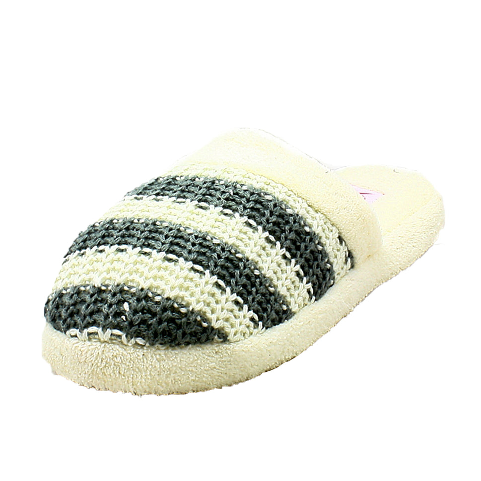 Striped soft feel knitted open back slippersGrey / UK 3-4