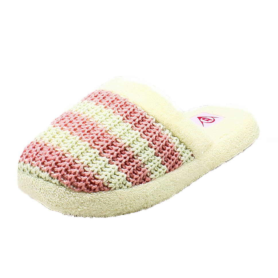 Striped soft feel knitted open back slippersPink / UK 3-4