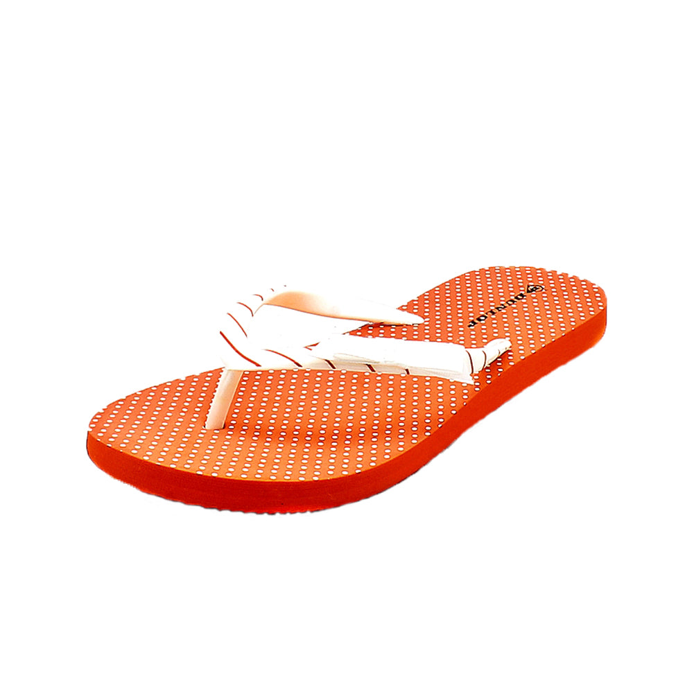 Coral white spotty flip flops / beach shoes