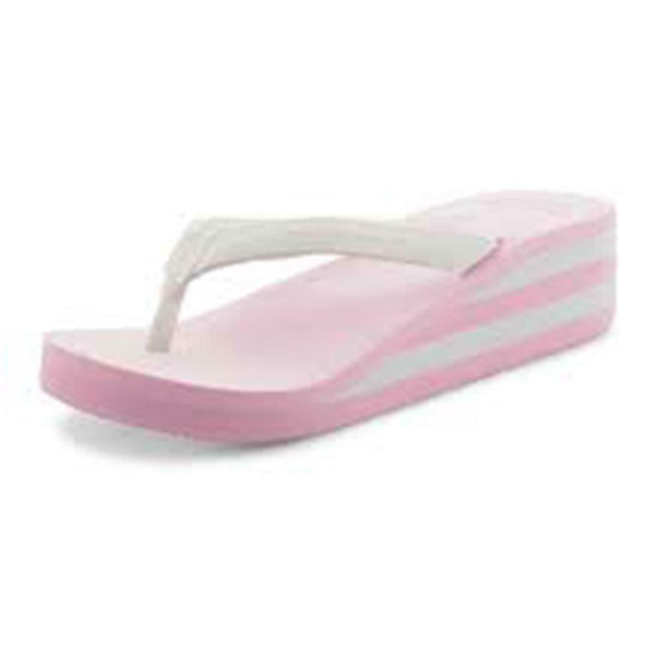 PINK WHITE WEDGE HEEL FOAM FLIP FLOPS SANDALS