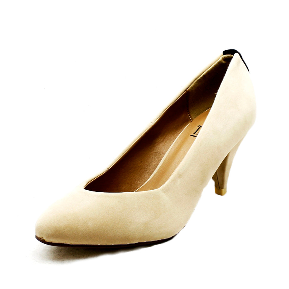 LOW HEEL PONTED TOE COURT SHOES WITH HEEEL DETAILNude suedette / UK 3