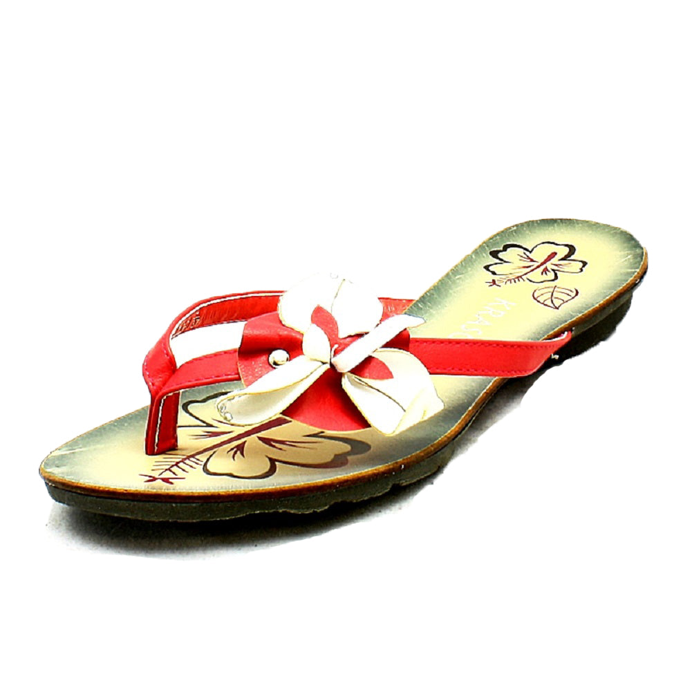 Floral very low wedge flip flops / sandals