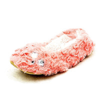 Pink Teddy feel fleece lined slippers with jewel toe
