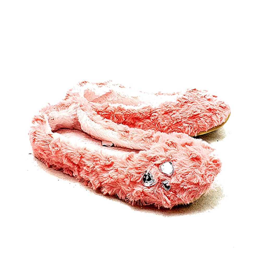 ROCKTHOSECURVES PINK TEDDY FEEL FLEECE LINED SLIPPERS JEWEL TOE