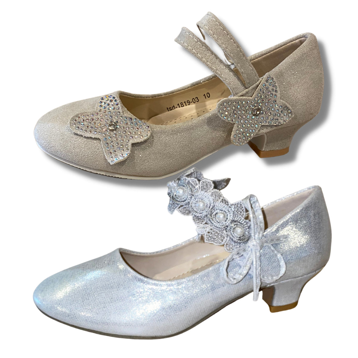 Girls / Childrens flower strap kitten heel shoes