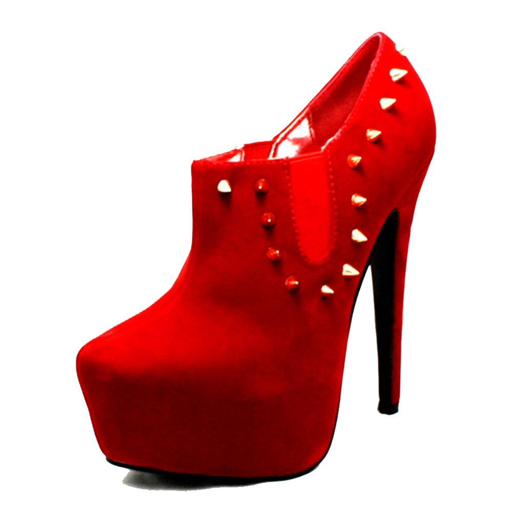 Red Suedette studded platform ankle boots / shoes boots