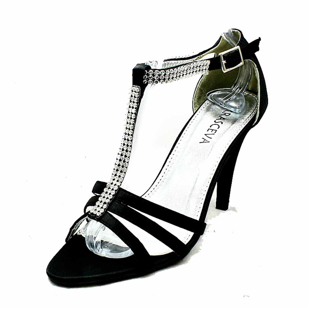 Satin sparkly T-bar high heel party / prom shoes