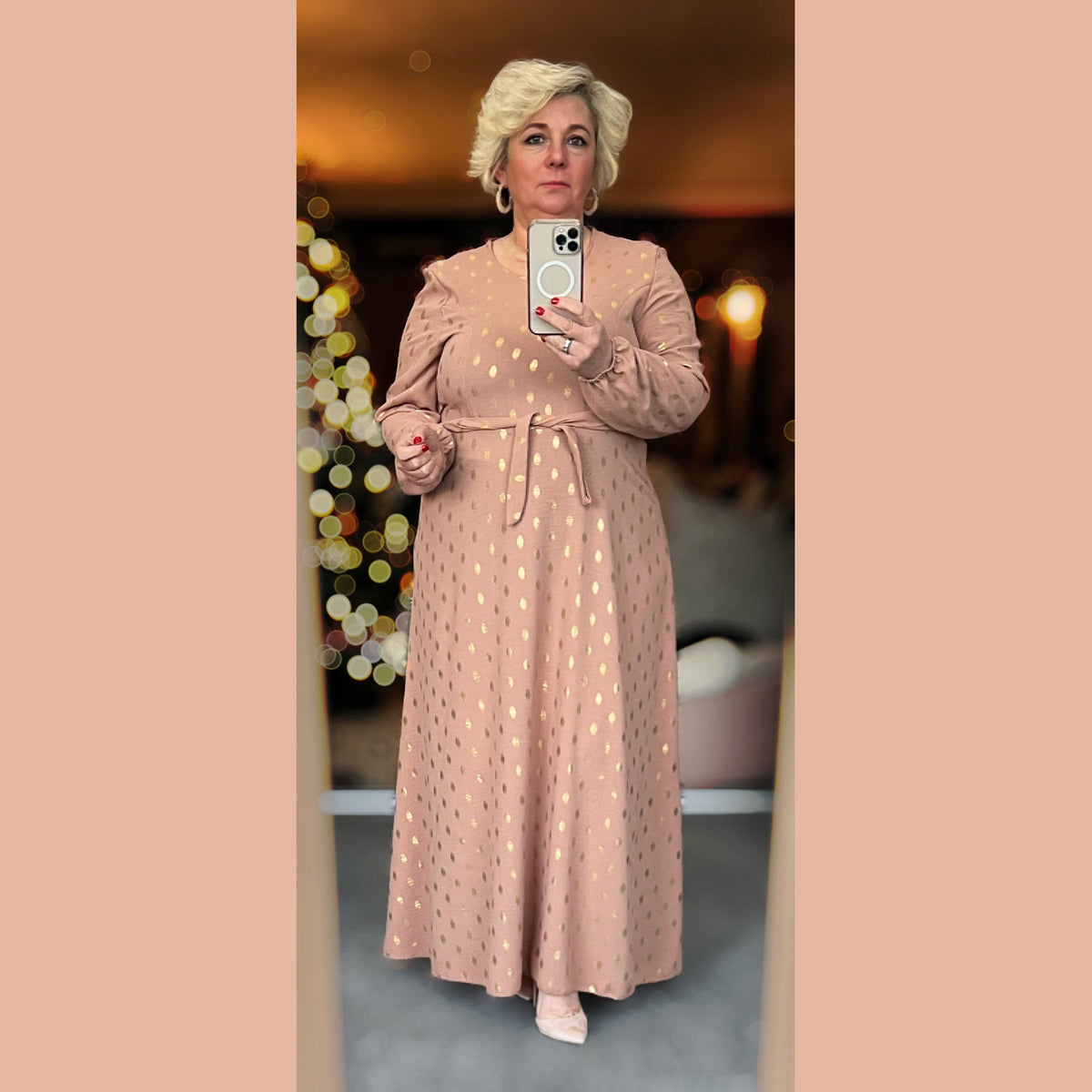 Gold Spot Long Sleeve Plus Size Maxi Dress with belt