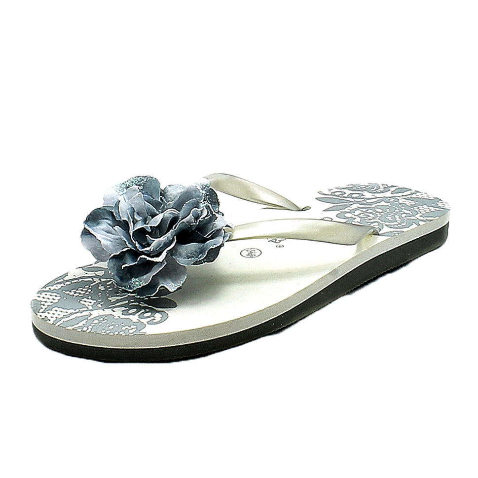 Rosette detail front pretty flip flopsGrey / UK 3-4