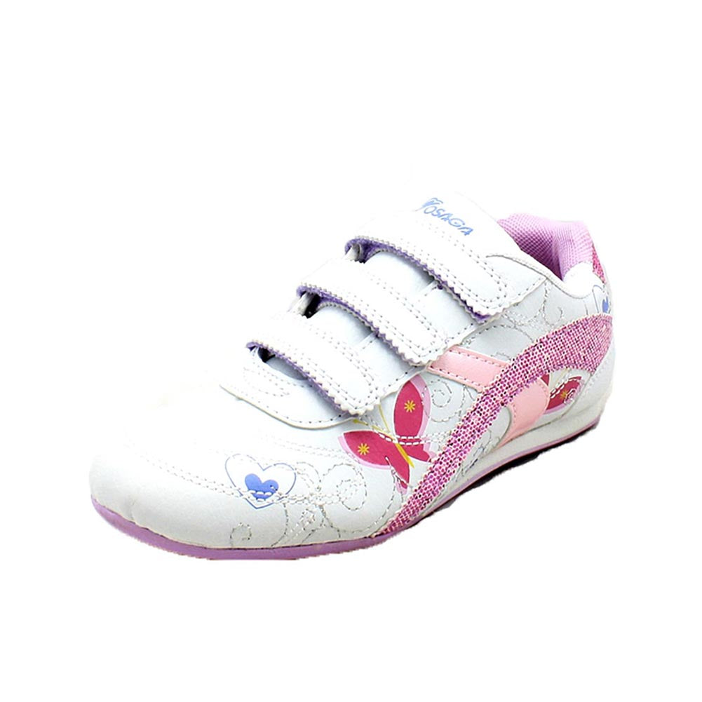 Girls White pink adjustable fastening trainers with sparkle butterfly