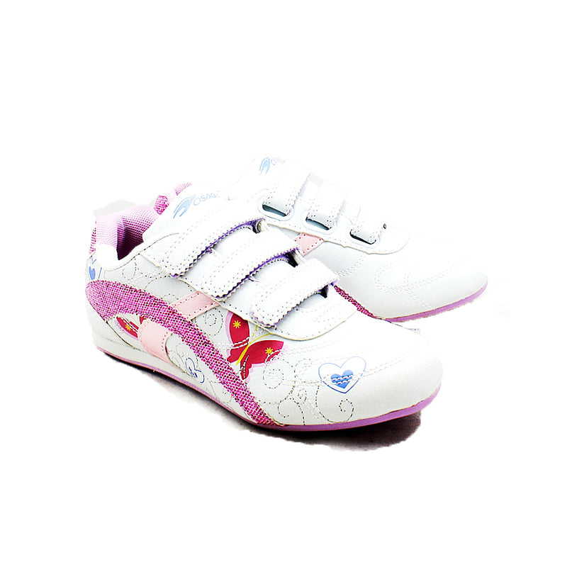 Girls White pink adjustable fastening trainers with sparkly butterfly