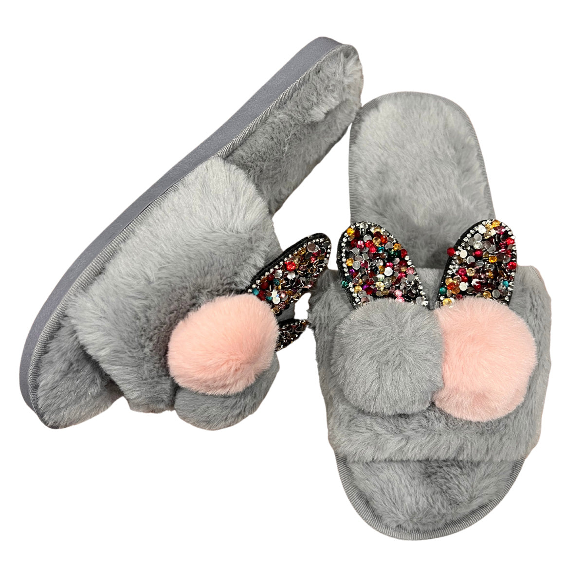 Super Soft Slipper / Sliders with sparkly jewel ears