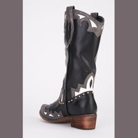 ROCKTHOSECURVES Black Grey Cowboy / Western Boots Flat Heel Upper Calf Length