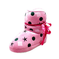 Children's Pink Furry Lined Slippers Boots with ribbon tie