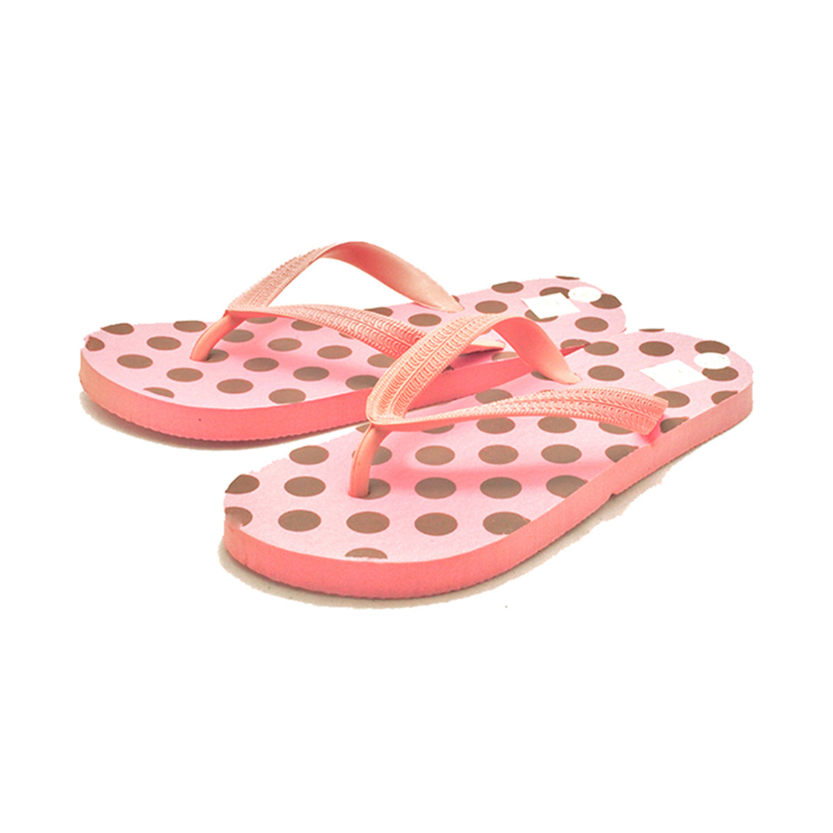 Ladies pink with brown spots comfy toe post flip flop sandals