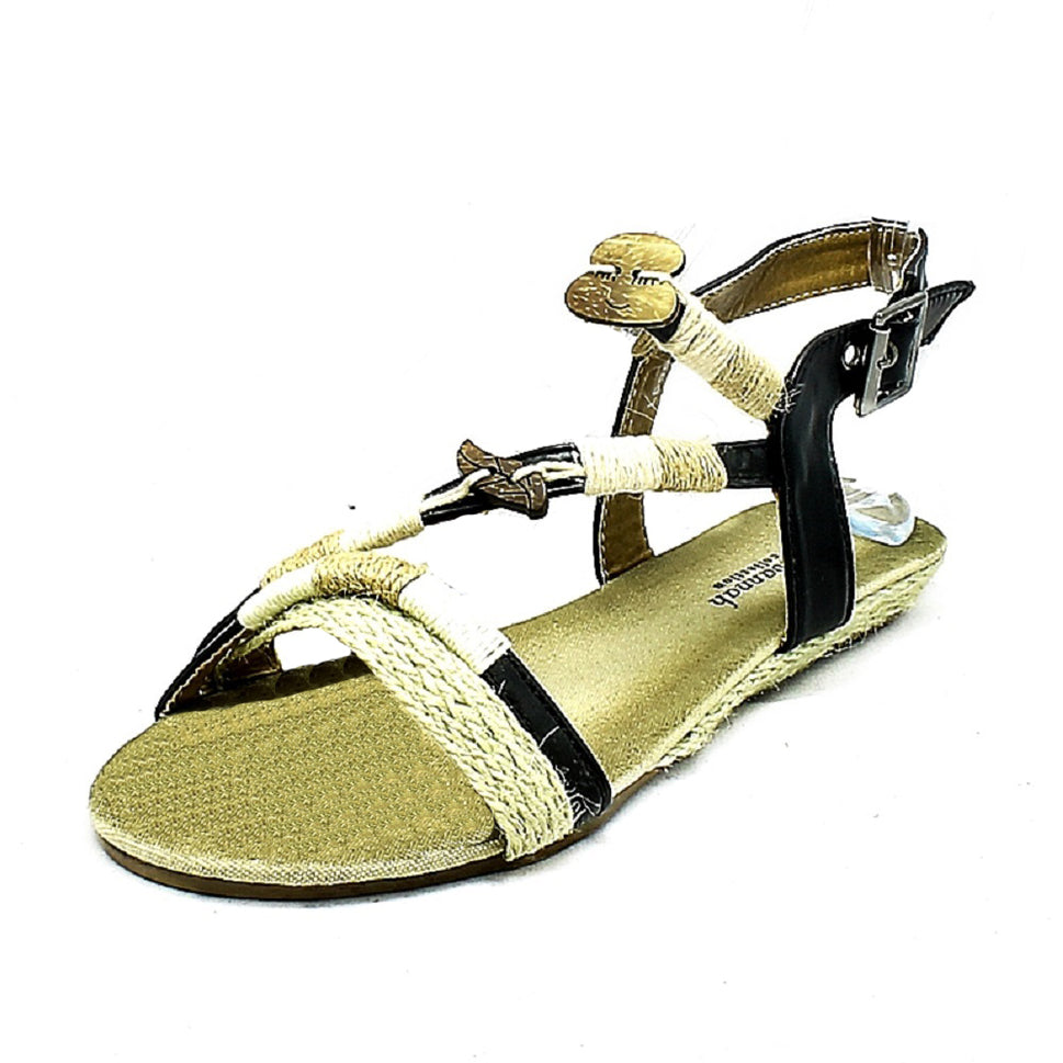 ROCKTHOSECURVES BEIGE ROPE EDGED FLAT STRAPPY SANDALS