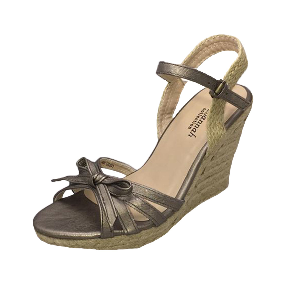 Bronze strappy open toe high heel wedge sandals
