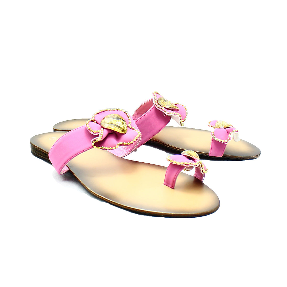 Pink Flat sandals with gold edging and toe ring