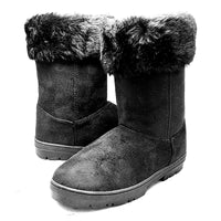 ROCKTHOSECURVES BLACK FAUX SUEDE FLUFFY LINED FLAT CALF LENGTH BOOTS
