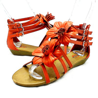 Red flower front low wedge sandals