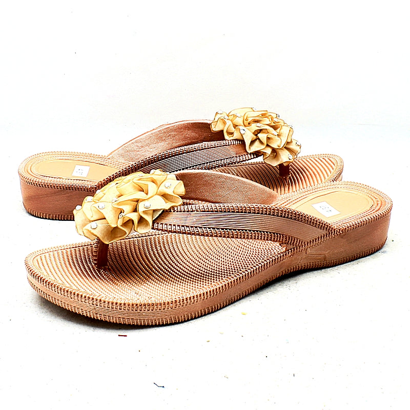 ROCKTHOSECURVES BEADED ROSETTE FLIP FLOPS SANDALSGold / UK 3