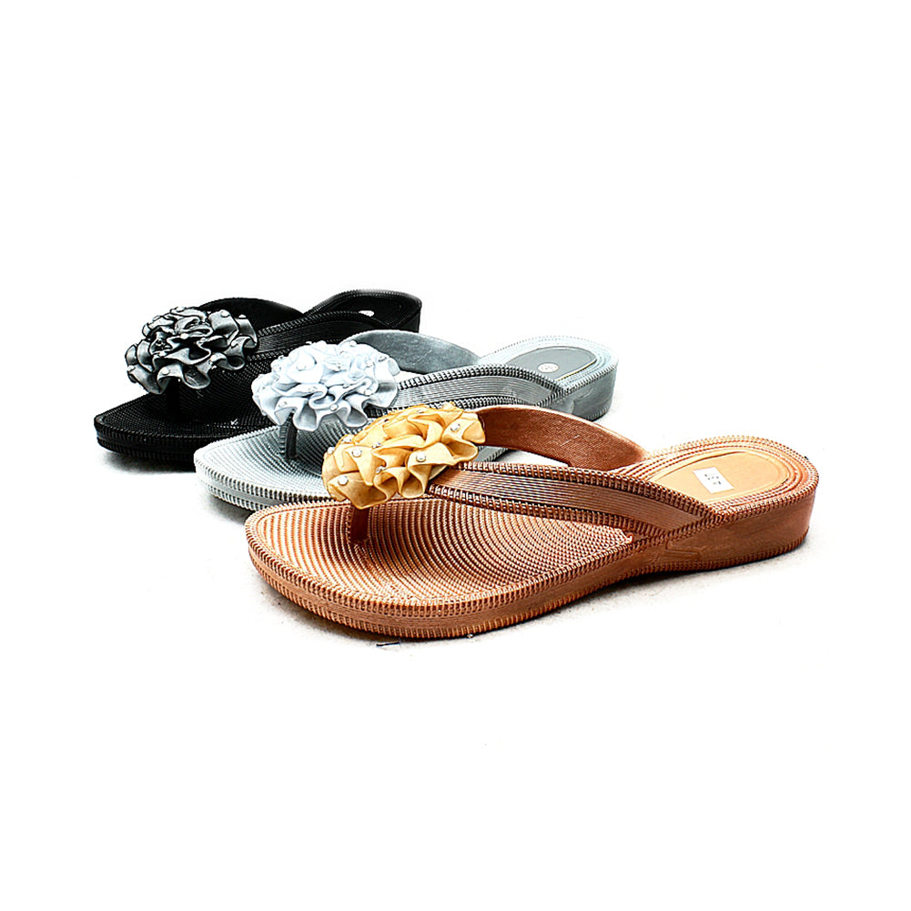 Rubber beaded rosette front flip flops sandals