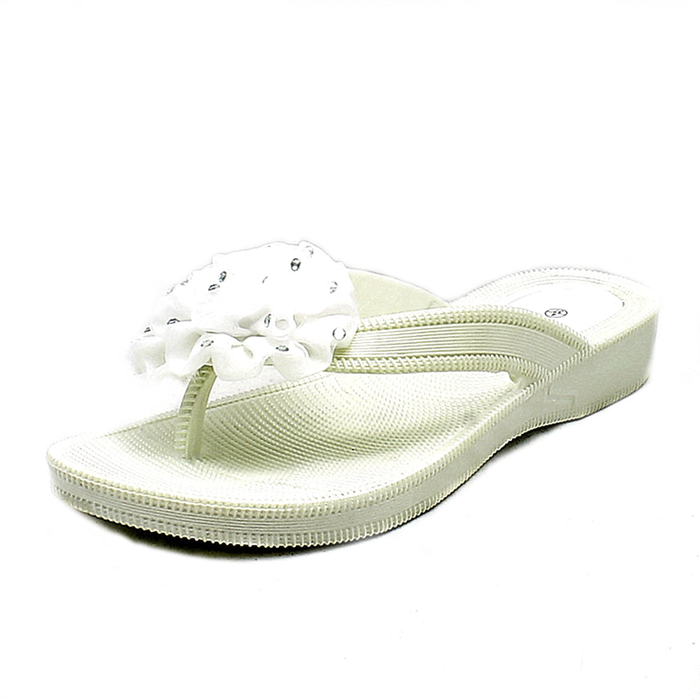 ROCKTHOSECURVES BEADED ROSETTE FLIP FLOPS SANDALS