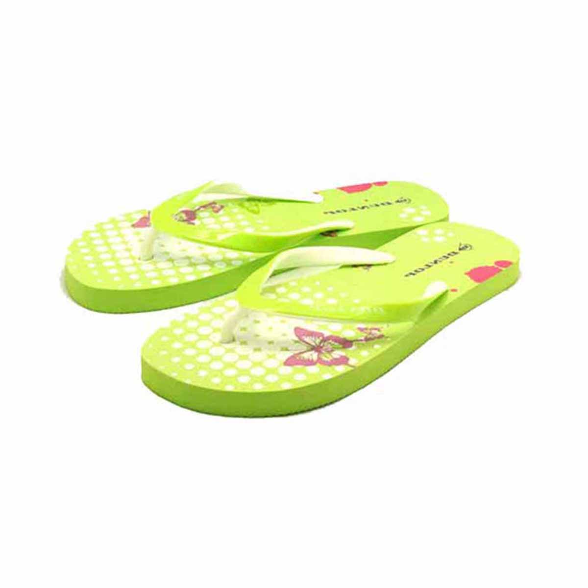 Bright Green Flip flops with butterfly pattern
