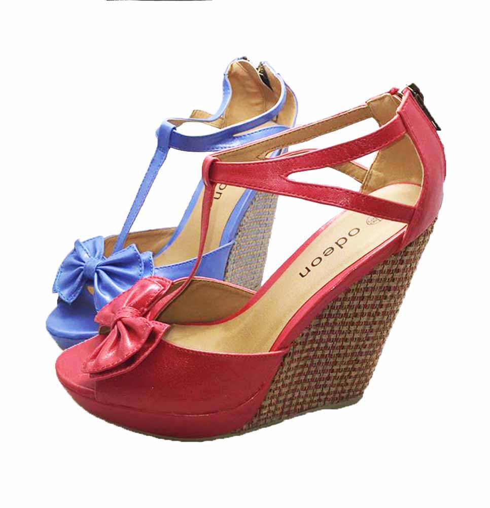 T-bar high heel wedge sandals / shoes with peep toe and bow