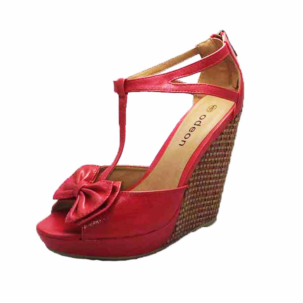 T-bar high heel wedge sandals / shoes with peep toe and bow
