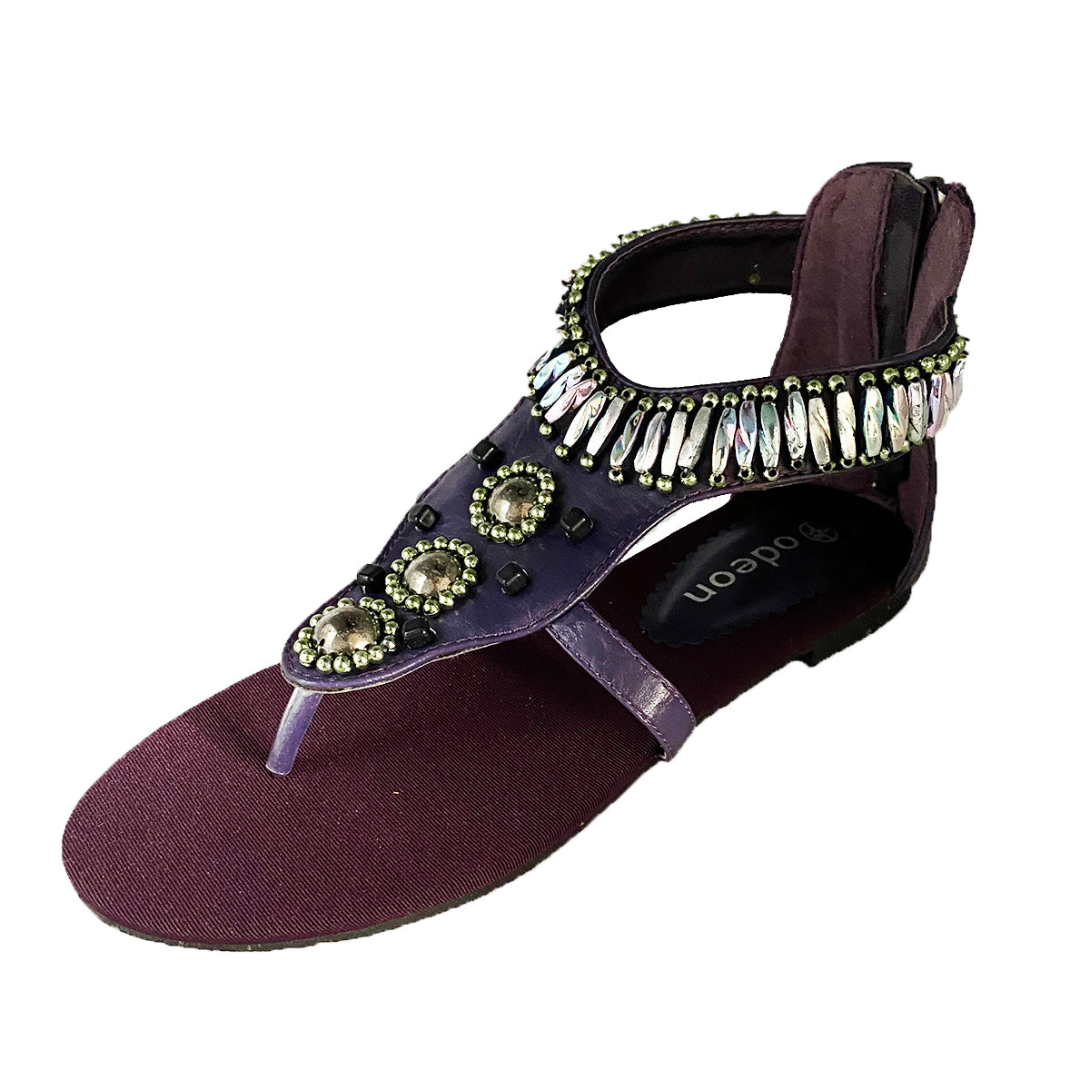 Heavy Beaded flat t bar sandals with toe post