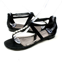 Black flat t-bar sandals with jewelled strap
