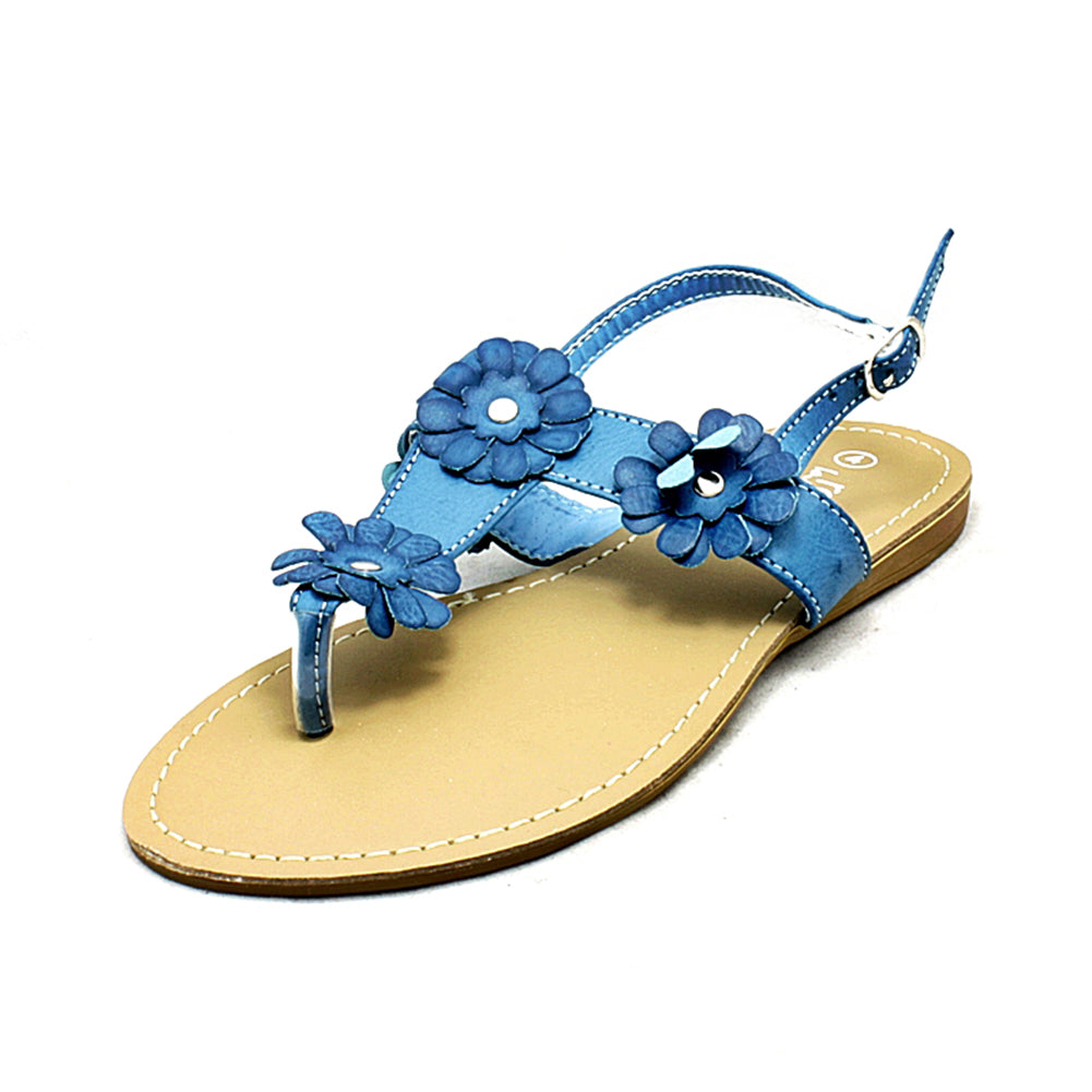 Flat sling back sandals with flower detail and toe post