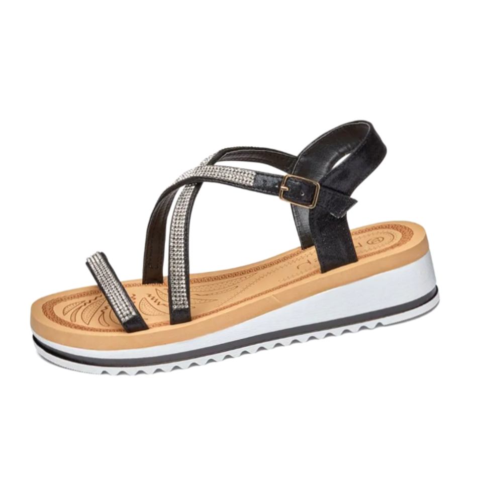 Low Wedge Sparkle effect Cross Strap summer sandals