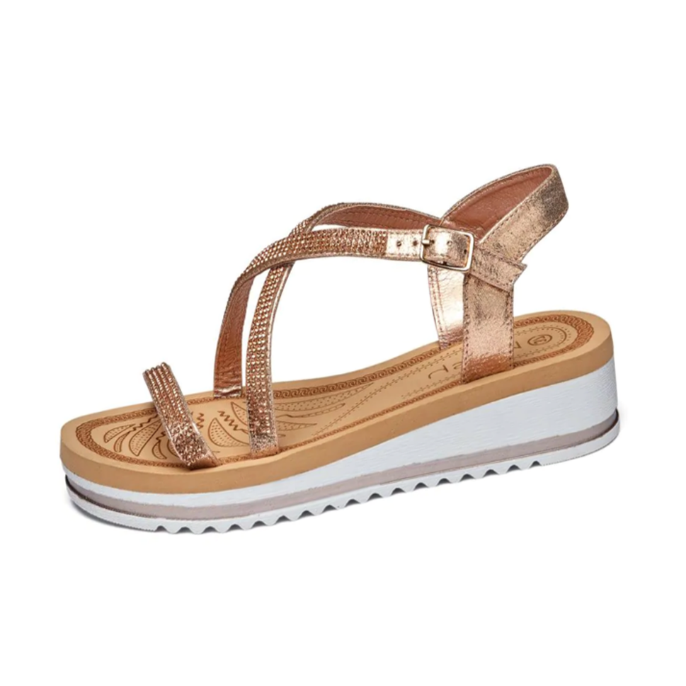 Low Wedge Sparkle effect Cross Strap summer sandalsNude / UK 3