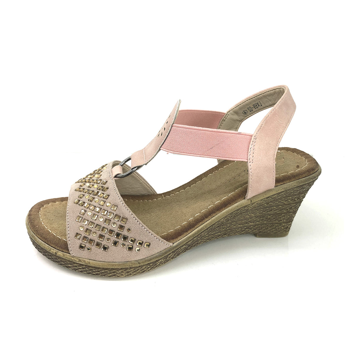 Pink elasticated Cushioned Wedge heel sandals